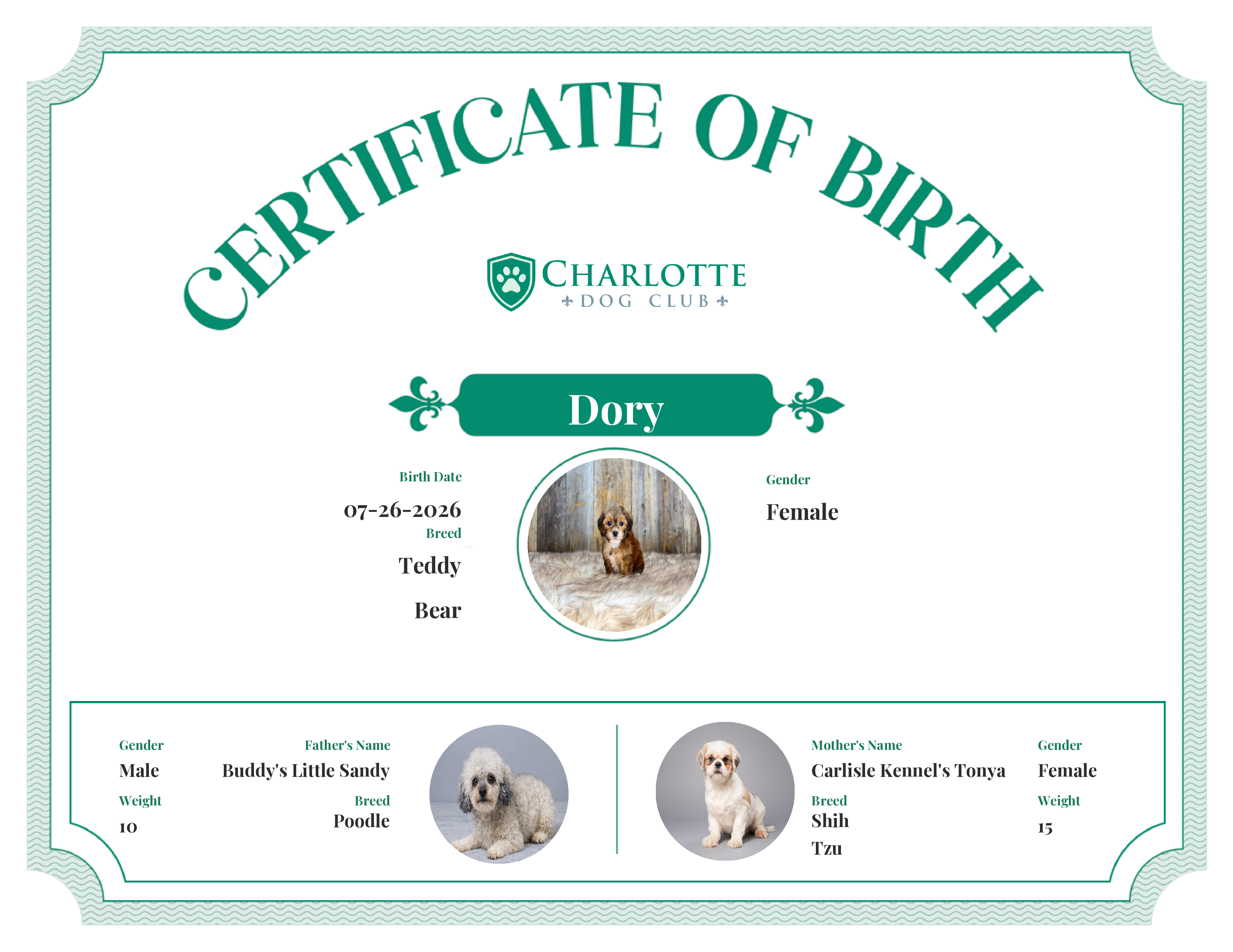 Dory's Birth Certificate